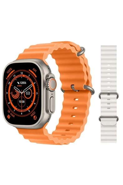 Pazariz Gs8 Watch 8 Ultra Akıllı Saat Turuncu Türkçe Watch 2.02 Inc Beyaz Silikon Kordon Hediye ürün görseli 1