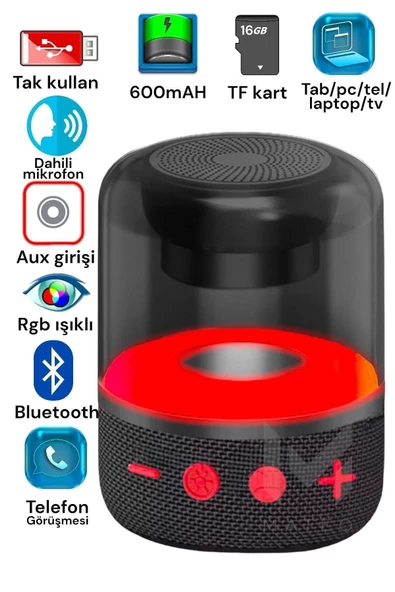 Pazariz Işıklı Bluetooth Hoparlör Ses Bombası Yüksek Ses Yeni Nesil 2023 Version Kırmızı - 2