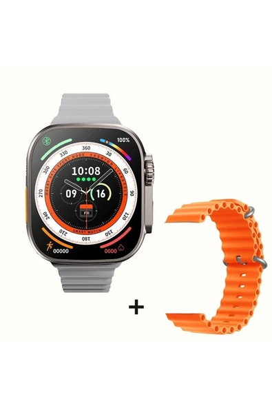 Pazariz Gs8 Watch 8 Ultra Akıllı Saat Beyaz Türkçe Watch 2.02 Inc Turuncu Slikon Kordon Hediye ürün görseli 1