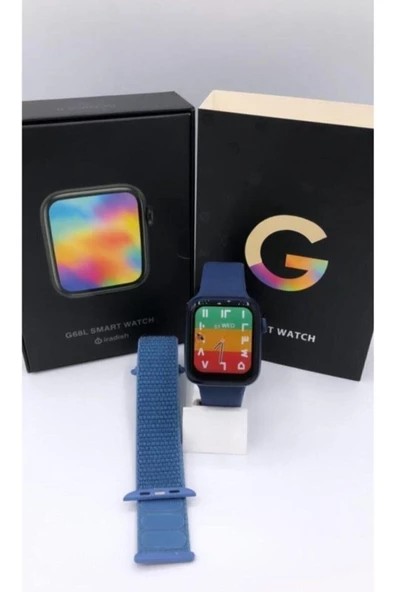 Pazariz G68l Smart Watch 6s Akıllı Saat Yan Tuşlar Aktif Uygulama Çift Kordon Mavi