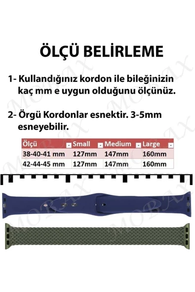 Pazariz Apple Watch Uyumlu42mm 44mm 45mm 49mm 1/2/3/4/5/6/se/7/8/ultra Kordon Örgü K - Resim 2