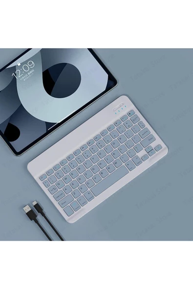 Pazariz Klavye Mouse Seti Klavye Mouse Set Mini Kablosuz 2.4G Wirelless Multimedya Beyaz - Resim 3