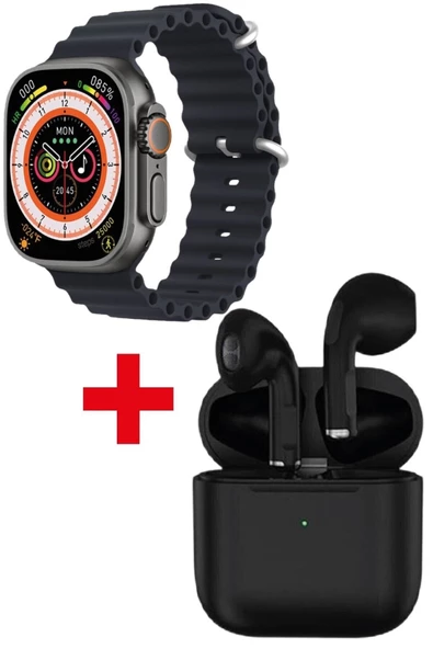 Pazariz Gs8 Watch 8 Ultra Akıllı Saat Siyah Watch 2.02 Inc Siyah I12 Bluetooth Kulaklık Hediye