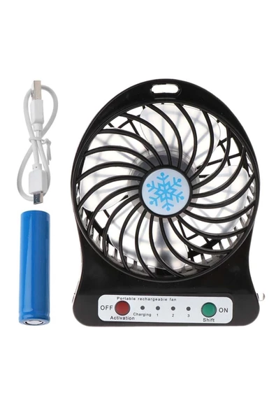 Pazariz Şarjlı Mini Vantilatör Masa Üstü 3 Kademeli Usb Mini Fan Mavi - 3