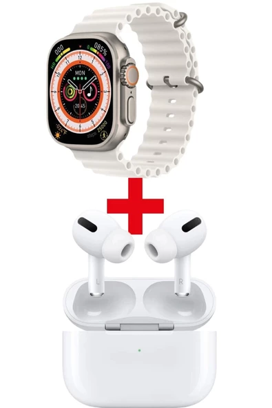 Pazariz Gs8 Watch 8 Ultra Akıllı Saat Beyaz Watch + Beyaz Pro4 Benzeri Bluetooth Kulaklık Hediye - 1