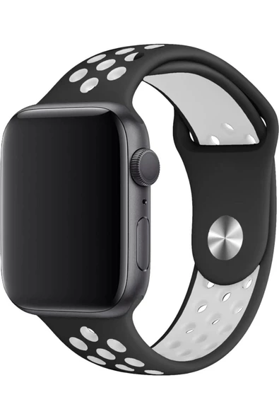 Pazariz Apple Watch Uyumlu8 Ultra 49mm Ile Kayış Spor Delikli Silikon Sd01 Kordon Siyah-beyaz