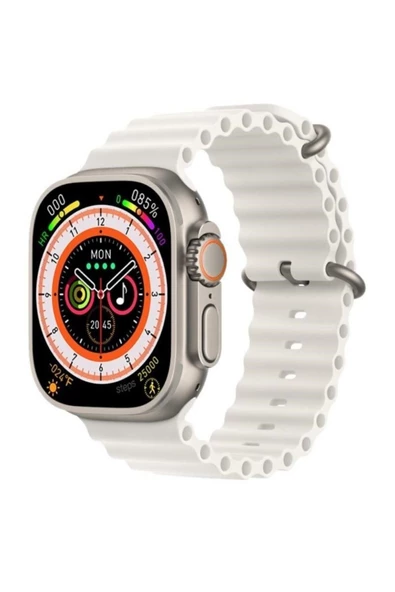 Pazariz Gs8 Watch 8 Ultra Akıllı Saat Beyaz Türkçe Watch 2.02 Inc Turuncu Slikon Kordon Hediye - Resim 2