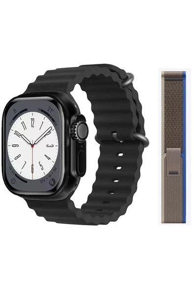 Pazariz Gs8 Watch 8 Ultra Akıllı Saat Siyah Türkçe Watch 2.02 Inc Gri Dokuma Kordon Hediye ürün görseli 1