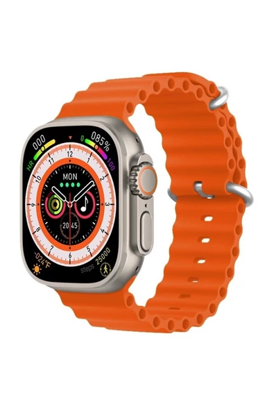 Pazariz Gs8 Watch 8 Ultra Akıllı Saat Turuncu Türkçe Watch 2.02 Inc Siyah Silikon Kordon Hediye - Resim 2