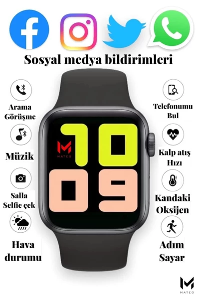 Pazariz Akıllı Saat Nabız Ve Tansiyon Ölçer Arama Özellikli Çift Tuş Aktif T500 Son Sürüm Ios/androıd Uymlu - Resim 2