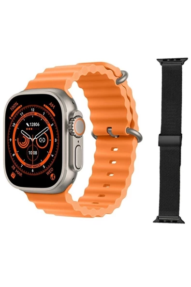 Pazariz Gs8 Watch 8 Ultra Akıllı Saat Turuncu Türkçe Watch 2.02 Inc Siyah Metal Kordon Hediye ürün görseli 1