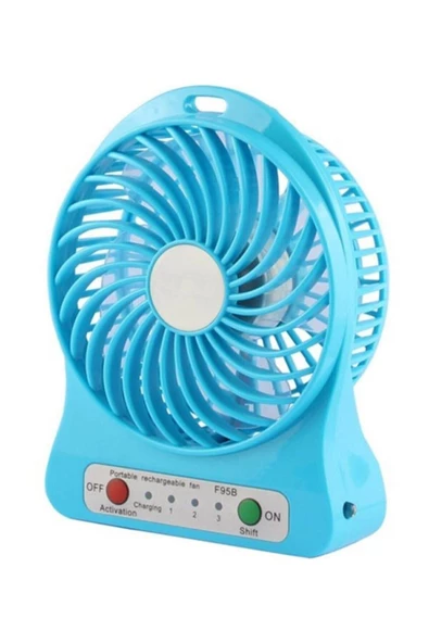Pazariz Portable Şarjlı Masaüstü Fan - Mavi Masaüstü Fan