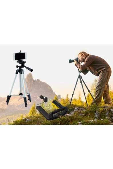 Pazariz Tripod : Telefon Ve Kamera Tutucu Ayak + Telefon Tutucu - 105cm