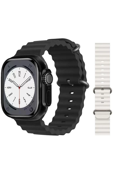 Pazariz Gs8 Watch 8 Ultra Akıllı Saat Siyah Türkçe Watch 2.02 Inc Beyaz Silikon Kordon Hediye ürün görseli 1