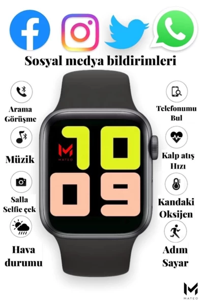 Pazariz Akıllı Saat Nabız Ve Tansiyon Ölçer Arama Özellikli Çift Tuş Aktif T500 Son Sürüm Ios/androıd Uymlu - Resim 2
