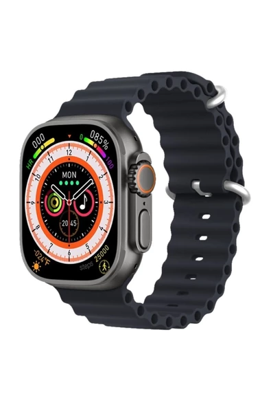 Pazariz Gs8 Watch 8 Ultra Akıllı Saat Siyah Türkçe Watch 2.02 Inc Gri Dokuma Kordon Hediye - Resim 3