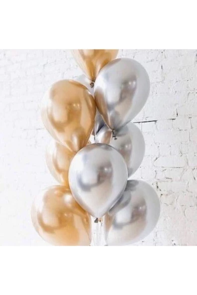 Pazariz 10 Adet Gümüş Ve Altın Rengi Parlak Metalik Krom Balon - Resim 2