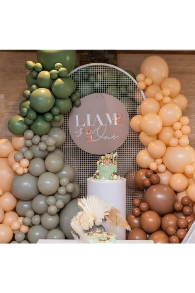 Pazariz Pastel Karamel Küf Yeşili Gri Ve Somon Balon Zinciri 100 Adet