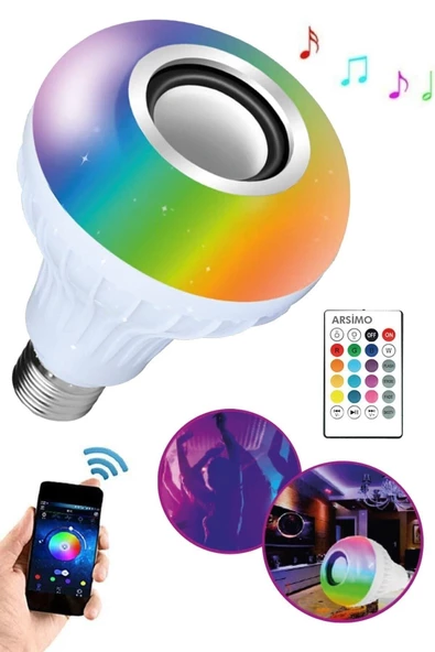 Pazariz ® Bluetooth Hoparlör Akıllı LED Ampul 13 Renkli 4 ktli Kumandalı - 3