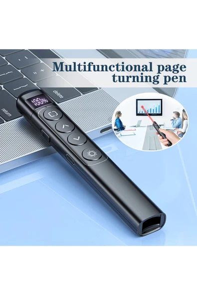 Pazariz Dijital Ekranlı Şarjlı Lazer Sunum Kumandası Şarj Göstergeli Lazer Powerpoint Slayt Atlatıcı - 2