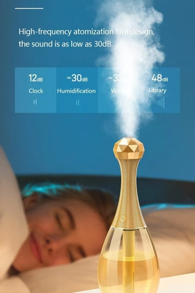 Pazariz Hava Nemlendirici Ultrasonik Led Rgb Parfüm Şişesi Ev Araba Aromatik Difizör 300ml Mavi - 2