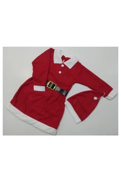Pazariz Kız Çocuk Noel Baba Kostümü Yılbaşı Kostümü - 3