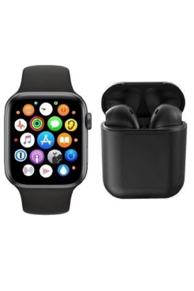Pazariz Smart Watch +  12 Siyah Tws Kablosuz Kulaklık Ikili Kombin T500