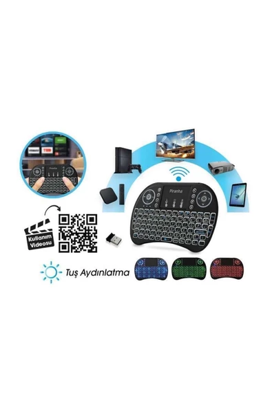 Pazariz ® Işıklı Kablosuz Şarjlı Mini Klavye Mouse Tv-tablet-xbox - Resim 2