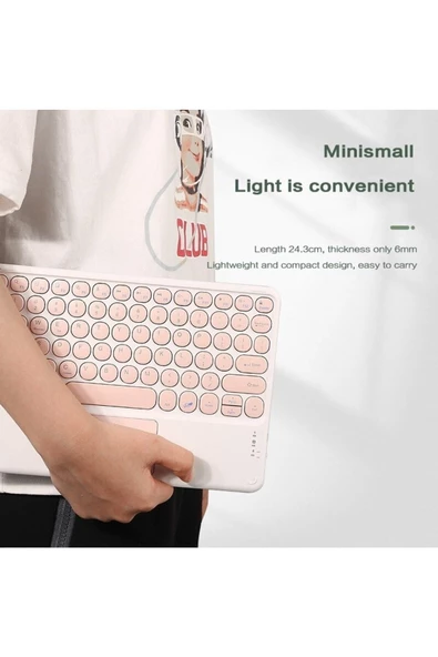 Pazariz Kablosuz Q Klavye Taşınabilir Bilgisayar Tablet Telefon Akıllı Tv Bluetooth Beyaz - Resim 2