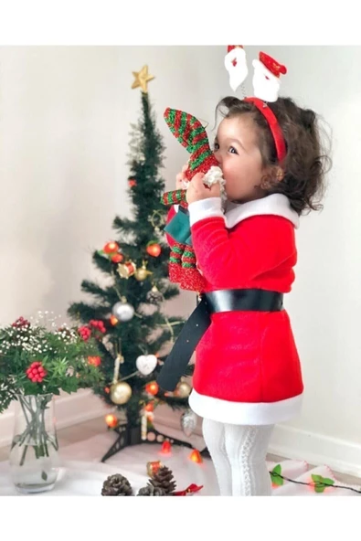 Pazariz Pembecin Chiristmas Yılbaşı Noel Çocuk Kostüm Elbise