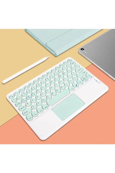 Pazariz ® Kablosuz Q Klavye Taşınabilir Bilgisayar Tablet Telefon Akıllı Tv Bluetooth Yeşil ürün görseli 1