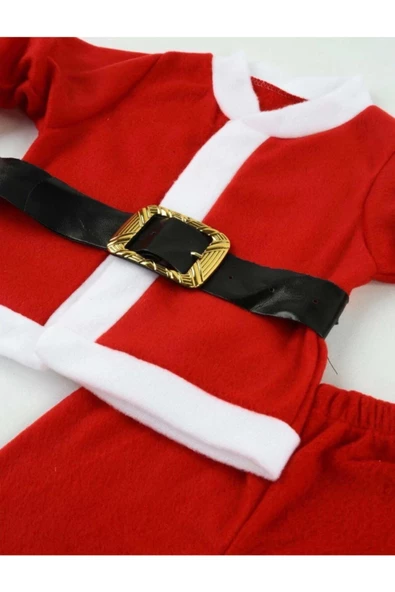 Pazariz Bebelop Unisex Kırmızı Bebek Noel Baba Şapkalı Yılbaşı Takımı - 3