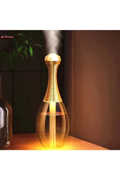 Pazariz Hava Nemlendirici Ultrasonik Led Rgb Parfüm Şişesi Ev Araba Aromatik Difizör 300ml Sarı Gold - 2