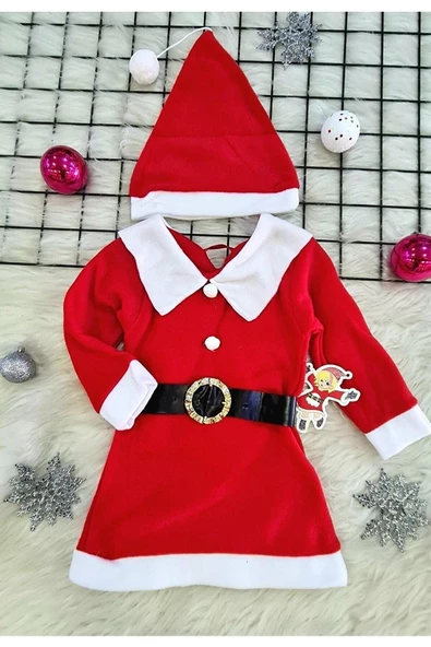 Pazariz Pembecin Kız Çocuk Noel Elbise Noel Baba Kıyafeti Kostümü