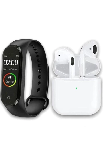 Pazariz M4 Akıllı Bileklik Renkli Ekran Ve Pro 5 Mini Bluetooth Kulaklık Ios Ve Android Uyumlu Set P
