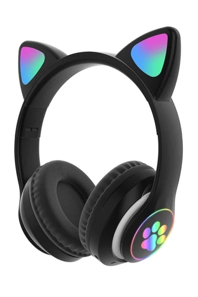 Pazariz Rgb Işıklı Kedi Kulak Kulaküstü Bluetooth Kulaklık Siyah