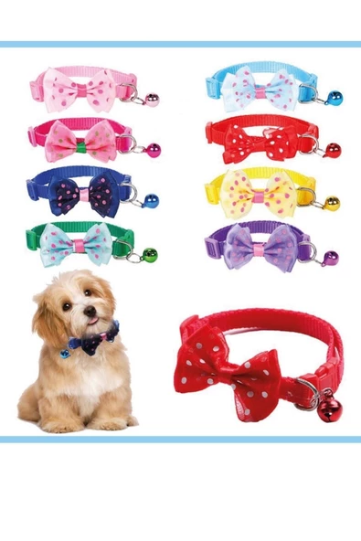 Pazariz Papyonlu Kedi Ve Küçük Irk Köpek Boyun Tasması Çıngıraklı Kırmızı - 3