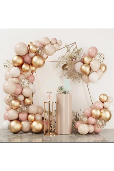 Pazariz Pudra Pembe Gold Konfetili Balon Zincir Seti 100 Adet ürün görseli