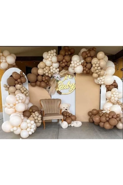 Pazariz Pastel Karamel Çöl Kumu Sütlü Kahve Ve Beyaz Balon Zinciri 100 Adet
