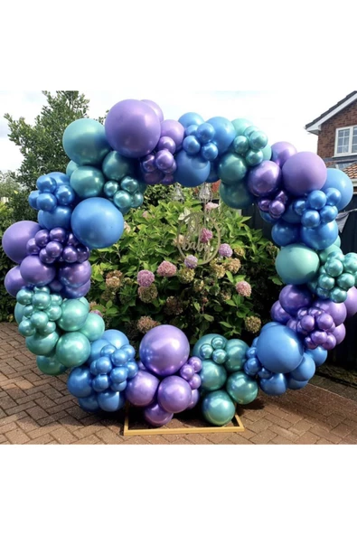 Pazariz Krom Mavi Yeşil Ve Mor Balon Zinciri 100 Adet ürün görseli