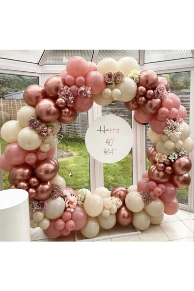 Pazariz Krom Pembe Toz Pembe Ve Ten Rengi Balon Zinciri 100 Adet