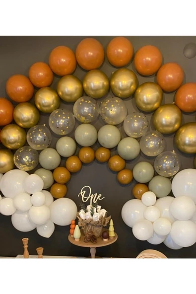 Pazariz Krom Gold Yanık Turuncu Beyaz Karamel Küf Yeşili Ve Şeffaf Gold Balon Seti ürün görseli