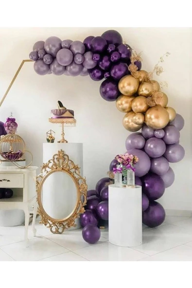 Pazariz Krom Gold Metalik Lila Ve Mor Balon Zinciri 100 Adet