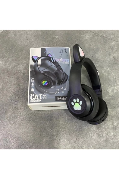 Pazariz Rgb Işıklı Kedi Kulak Kulaküstü Bluetooth Kulaklık Siyah - 2