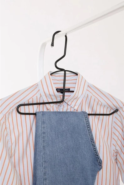 Pazariz Pazarız Pantolon Ve Gömlek Askısı Bir Arada Demir Siyah 2 Katlı - 2