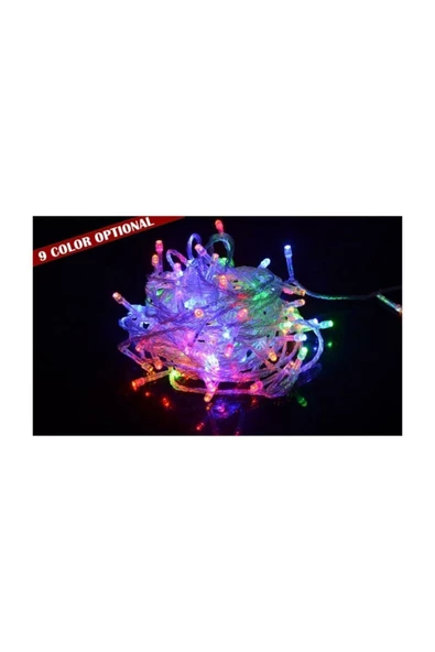 Pazariz 10 Mt 100 Led Işık Renkli Noel Yılbaşı Agaç Süsleme Led Süs 9 Fon - Resim 3