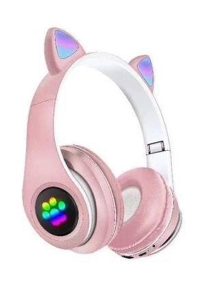 Pazariz Rgb Işıklı Kedi Kulak Kulaküstü Bluetooth Kulaklık Pembe