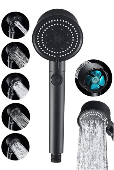 Pazariz Turbo Fan Pervaneli 5 Fonksiyonlu Start - Stop Su Tasarruflu Duş Başlığı Pervaneli El Duşu ürün görseli