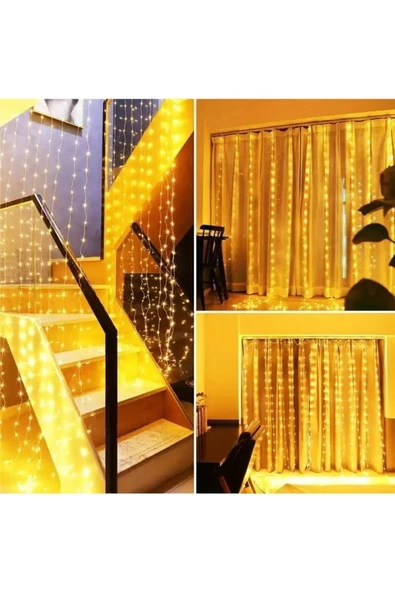 Pazariz Peri Telli Perde Led Işık Kumandalı 300 Ledli 3 X 3 Metre Usb'li 8 Animasyonlu Günışığı Yıld - Resim 3
