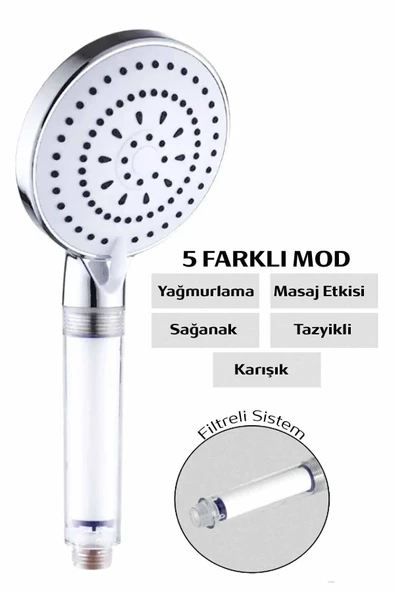 Pazariz 5 Fonksiyonlu Filtreli Duş Başlığı Duş Başlığı